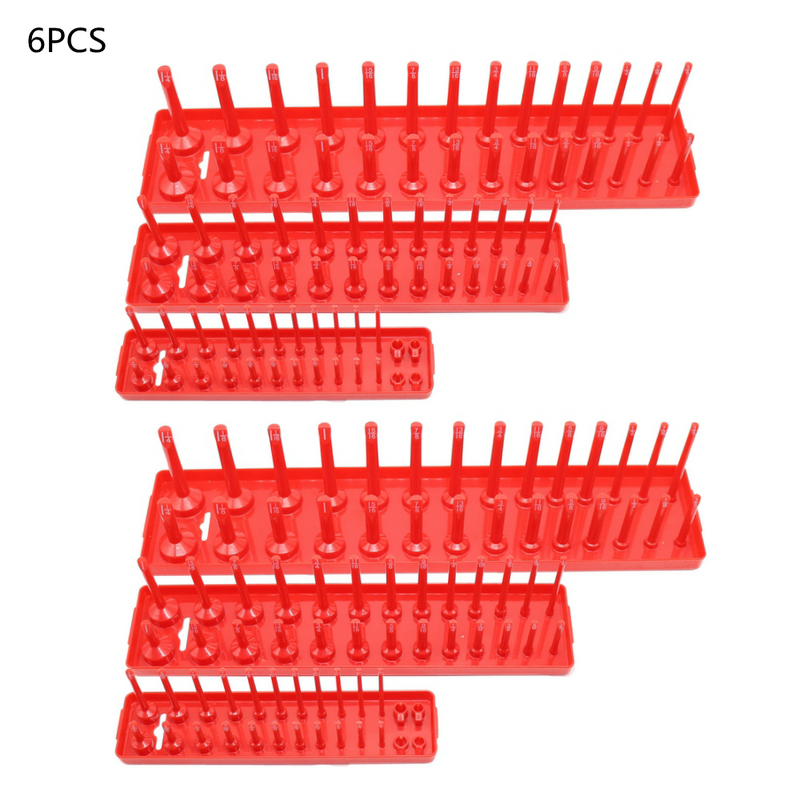 3/6PCS Set 1/4'' 3/8'' 1/2'' Socket Organizer Sleeve Holder Garage Storage Tool Metric SAE Plastic Home Tool Rack Tray Organizer