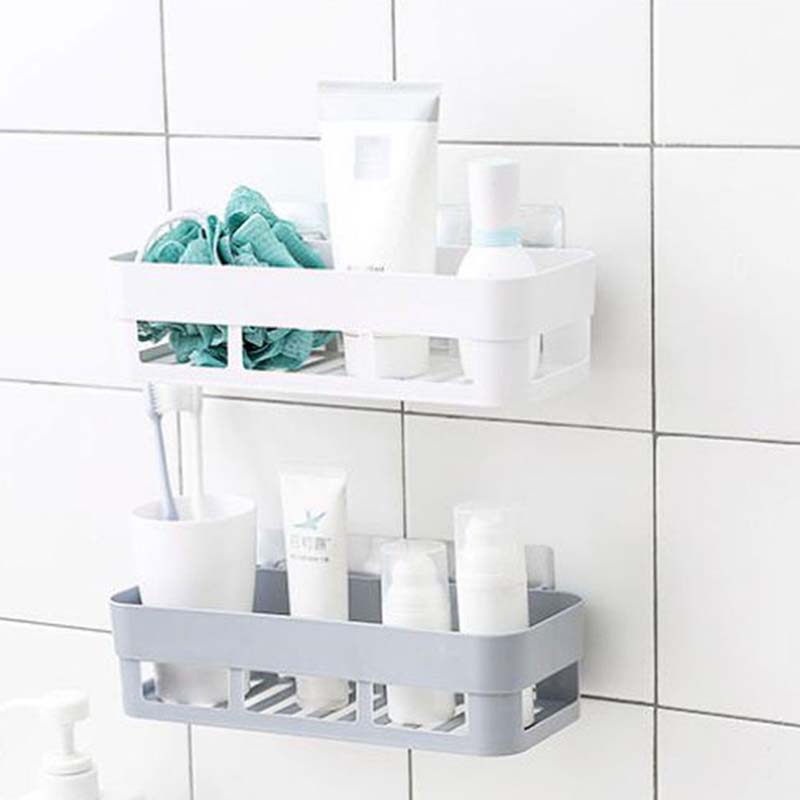 Plastic Wall Hanging Storage Rack Basket Punch-free Bathroom Shelf No Trace Stickers