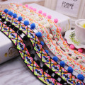 Tassel Lace Ribbon With Pompom Ball Trim Colorful Ribbons DIY National Wind Garment Accessories Home Party Decoration 1yard/pack