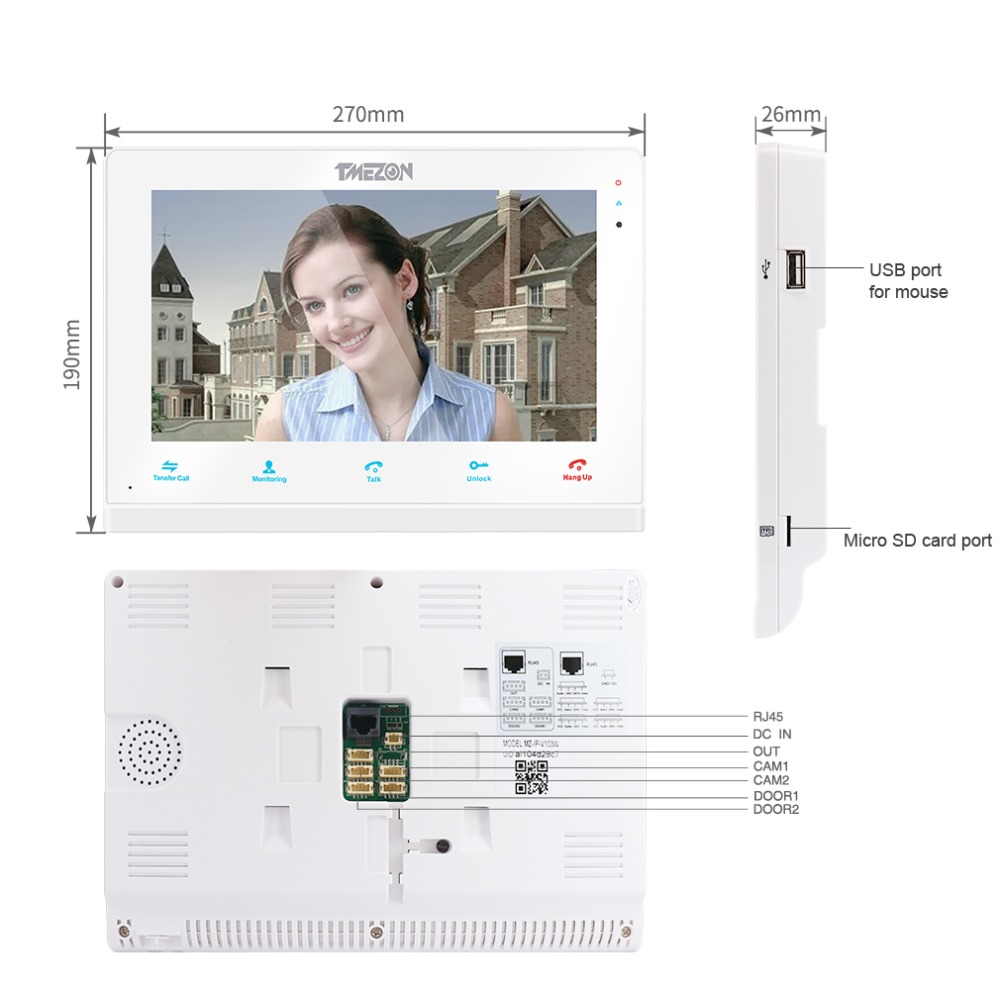TMEZON Wireless/Wifi Smart IP Video Doorbell Intercom System ,10 Inch+3 x 7 Inch Monitor with 2x720P Wired Door Phone Camera