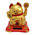 Cute Solar Powered Lucky Golden Pig Waving Arm Model for Home Office Car Decoration Solar Toys