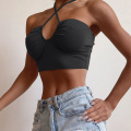 WannaThis Hollow Out Irregular Criss Cross Women Crop Top Halter Lace up Camis Off Shoulder Backless Solid Slim Back Bandage New