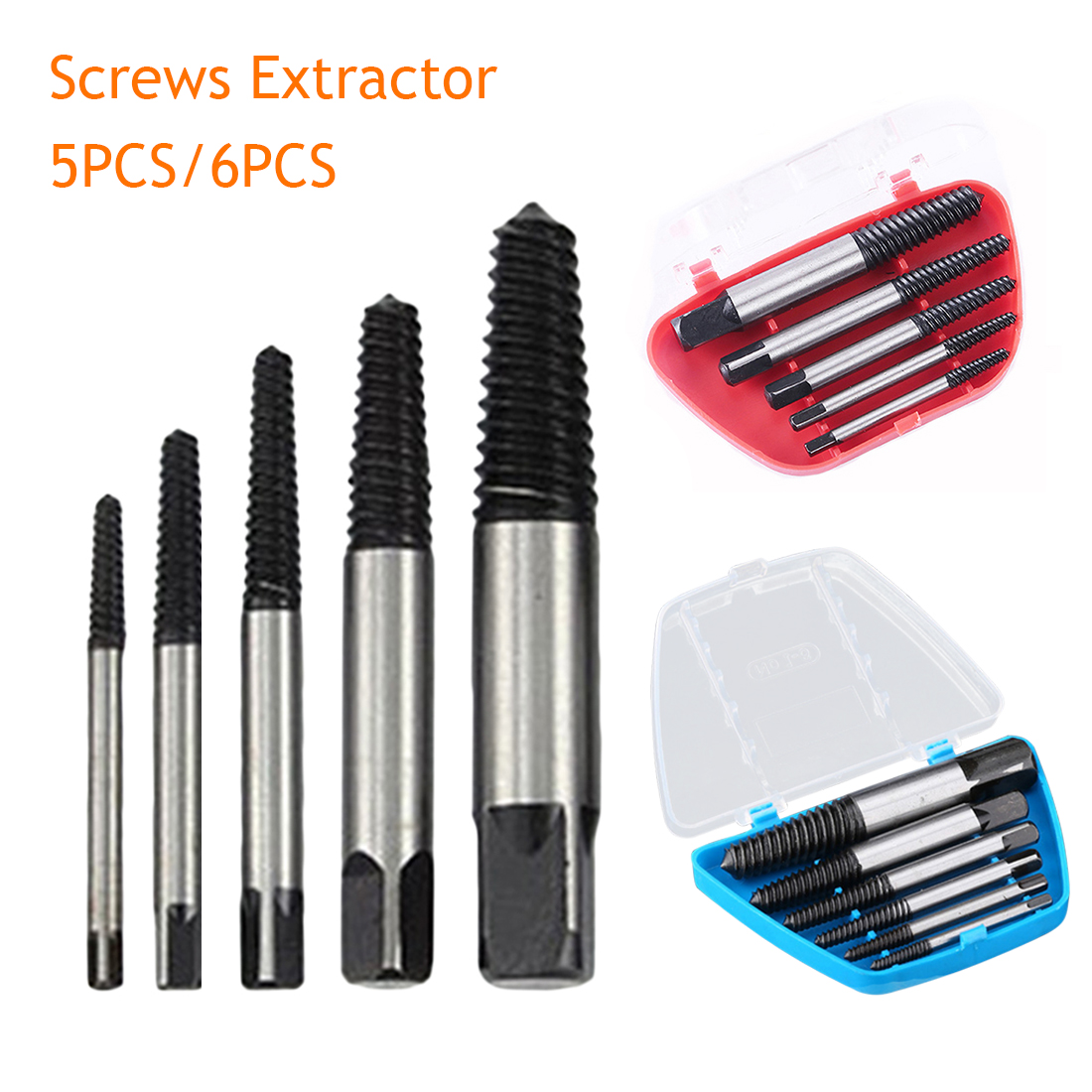 5pcs/6pcs Screw Extractors Damaged Broken Screws Removal Tool Used in Removing the Damaged Bolts Drill Bits With Case
