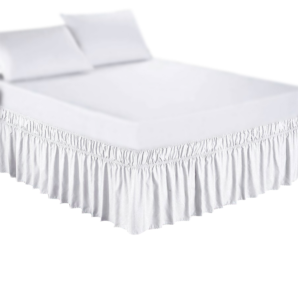 Three Fabric Sides Wrap Around Elastic Solid Bed Skirt, Elastic Band Without Bed Easy On/Easy Off Dust Ruffled Tailored Drop