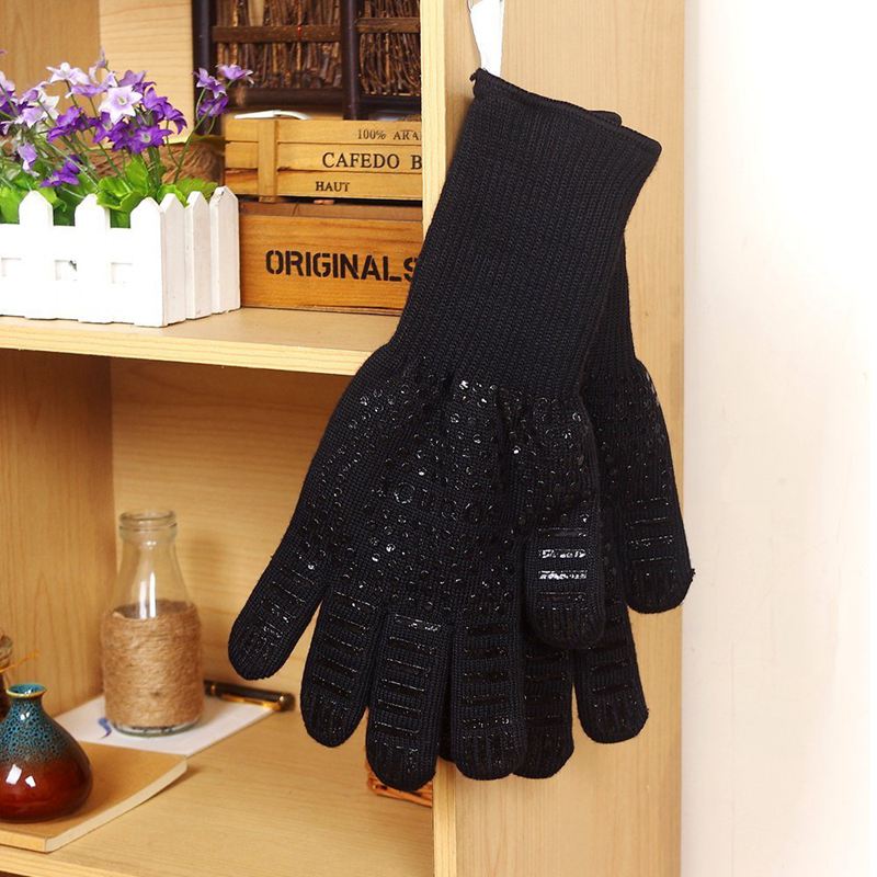 1 Pair Heat Resistant Thick Silicone Cooking Baking Barbecue Oven Gloves BBQ Grill Mittens Dish Washing Gloves Kitchen Supplies