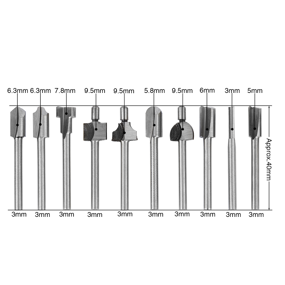 10pcs 1/8 Inch Wood Cutter Milling HSS Woodworking Router Bits For Dremel Rotary Tool Engraving Machine Milling Groove