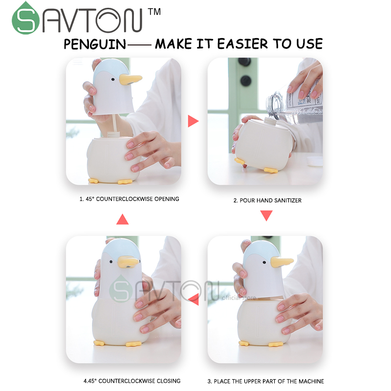 SAVTON Penguin Automatic Foaming Soap Dispenser Induction Hand Washing Machine For Kitchen Bathroom Kids Intelligent Foam Pump