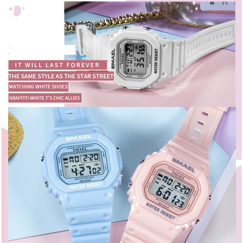 SMAEL Fashion Digital Watch Women Waterproof Backlight Multifunction Wrist Watch Small Dial LED Ladies Watches Relogio Feminino
