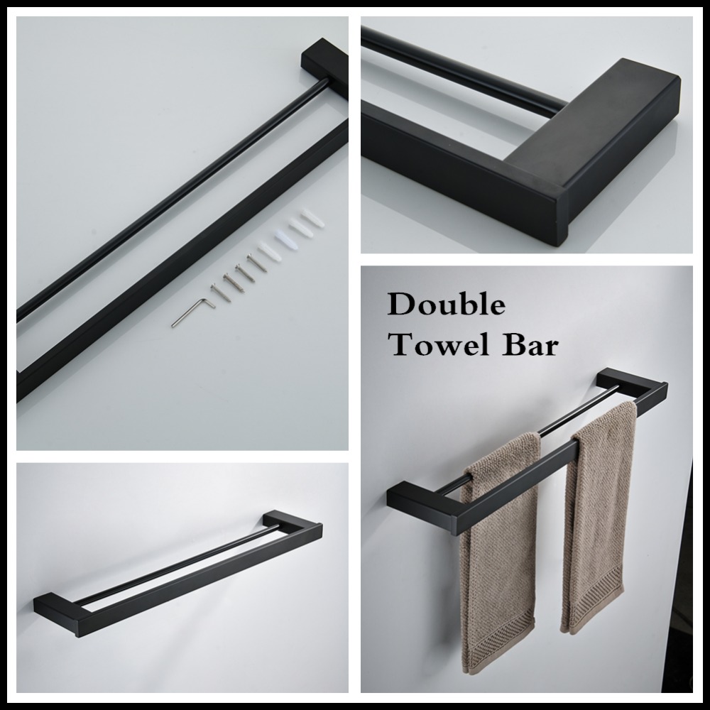 Matte Black SUS 304 Stainless Steel Bathroom Hardware Set Robe Hook Shampoo rack Towel Ring Towel Shelf Bathroom Accessories