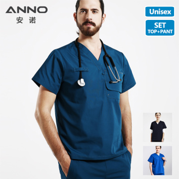 ANNO Multiple Pockets Scrubs Set Work Uniform Hospital Classic Form Foctor Woman Man Nursing Wear Dental Clothing