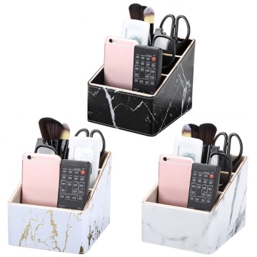 Multi-function Marble Leather Desk Stationery Organizer Pencil Holder Mobile Phone Remote Control Storage Box Office Supplies