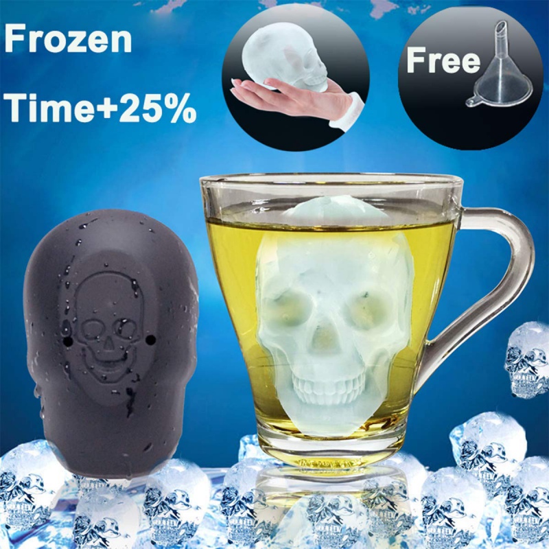 Single Large Ice Cube Tray Silicone 3D Skeleton Skull Ice Cube Mold With Lid DIY Ice Maker Household Use Kitchen Accessories