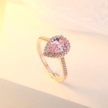 14K Rose-gold Rings Diamond Pink Crystal Heart-shaped Anillos De Bizuteria for Women Bague Etoile bijoux femme Ring Gem anel