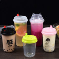 50pcs High quality 90 caliber U shape transparent disposable pearl milk tea cold hot drink plastic cup takeaway package with lid