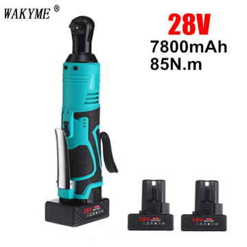 WAKYME 28V Electric Wrench Cordless Rechargeable 85NM Right Angle Ratchet Wrench Power Tool With 2 Battery