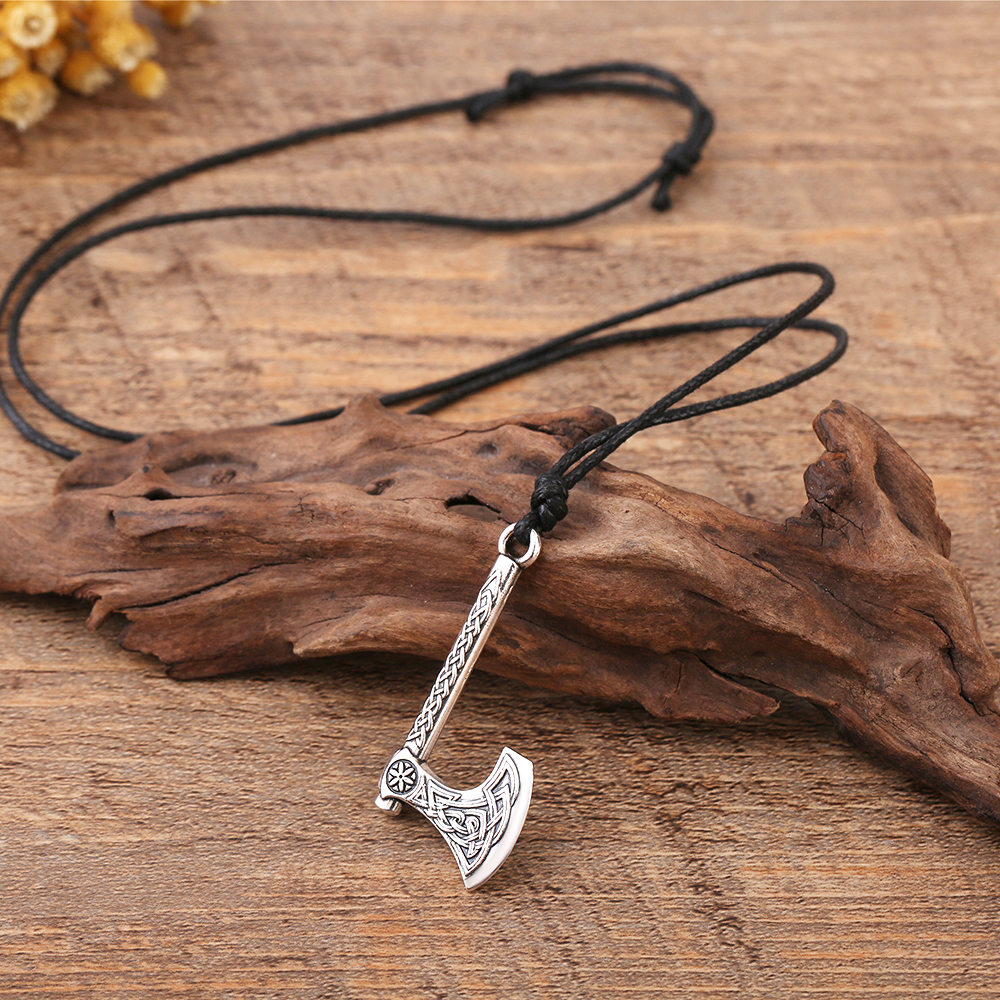 Skyrim Viking runes Axe Pendants Necklace for Men's wicca Amulet Vintage Knots Handmade pendant Norse Wax Necklaces