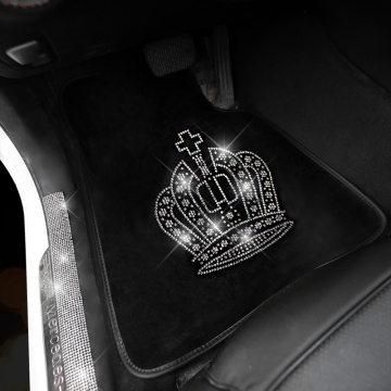 Diamond Car Mats for Women Bling Rhinestone Floor Carpet Universal Fit Black Rose Crown Interior Crystal Auto Useful Accessories