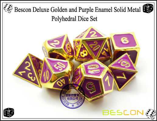 Bescon Deluxe Golden and Purple Enamel Solid Metal Polyhedral Role Playing RPG Game Dice Set (7 Die in Pack)-5