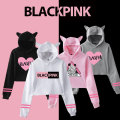 JISOO JENNIE LISA ROSÉ Pullovers Kpop Girl Groups BLACKPINKs IN YOUR AREA BLINK Oversized Hoodie Sweatshirts with Cat Ear