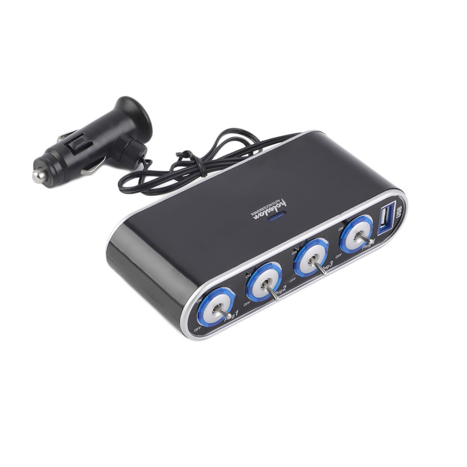 New 4 Way Multi Socket Car Charger Vehicle Auto Car Cigarette Lighter Socket Splitter & Dual USB Ports Plug Adapter 12v 24v