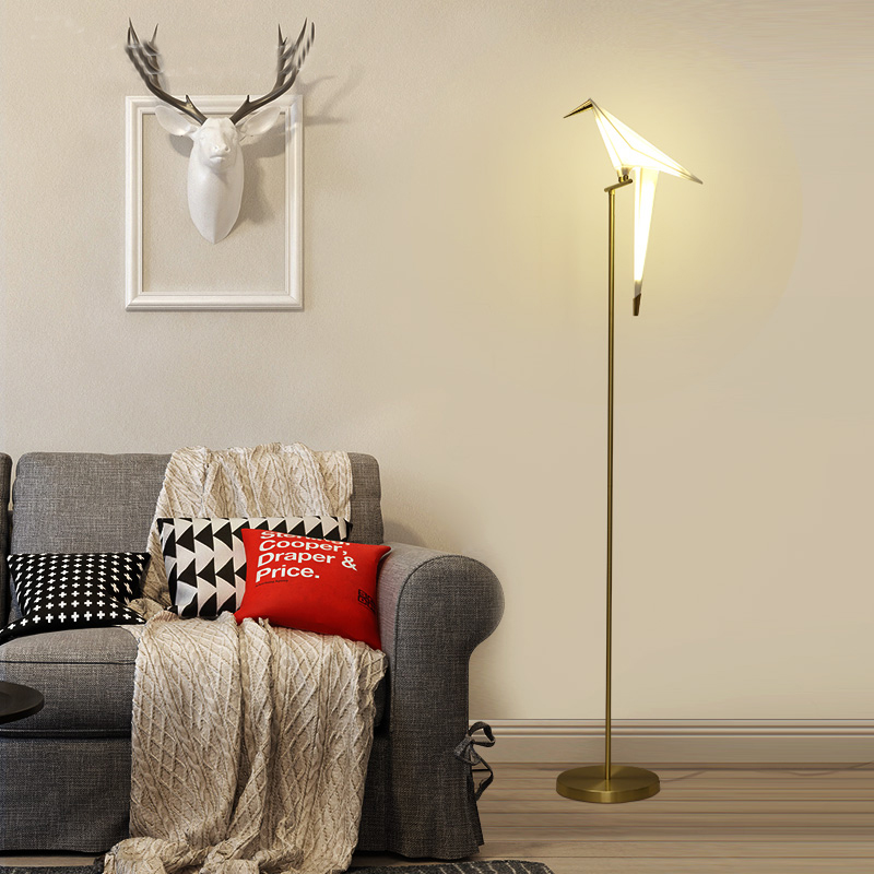 Nordic Creative Acrylic Bird Floor Lamps Thousand Paper Cranes Standing Lamps Living Room Bedroom Home Decor Gold Standing Light