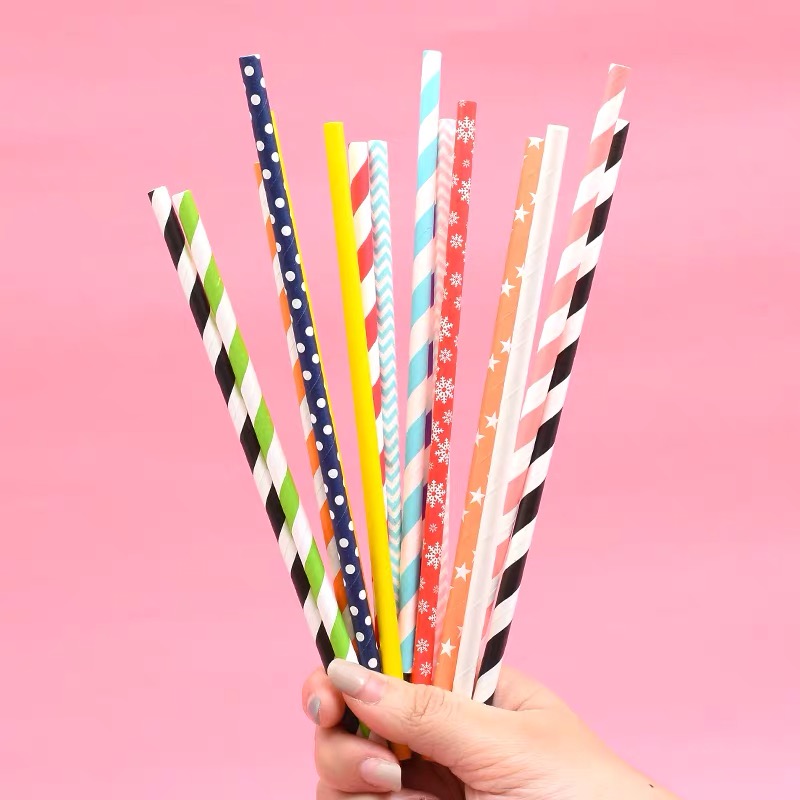 100x Degradable Kraft Paper Suction Tube Candy Color Straws For Party Baby Wedding Shower Decoration Gift Party Event Supply
