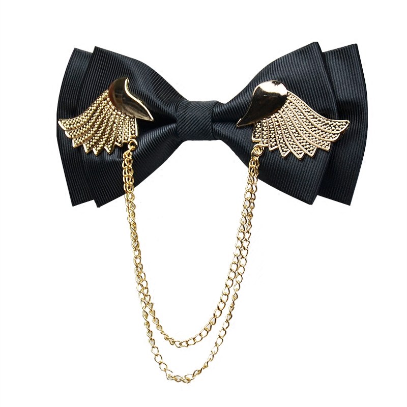 2021 New Designers Brand Metal Golden Wings Bow Tie for Men Fashion Casual Double Layer Butterfly Bowtie Party Wedding Gift Box