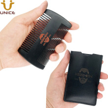 50 pcs/lot Customized LOGO Dual Sides Fine & Coarse Tooth Black Beard Combs With Leather Case Wood Comb For Men Hair Beard Care