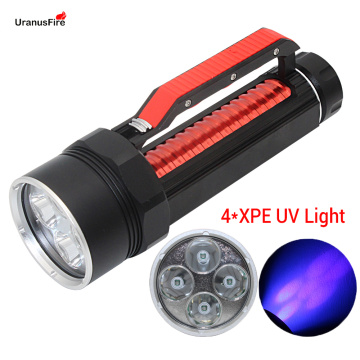 3000 Lumens 4*XPE LED UV Flashlight waterproof Diving Ultraviolet Torch Powered by 26650 Battery Underwater 80m UV Lamp