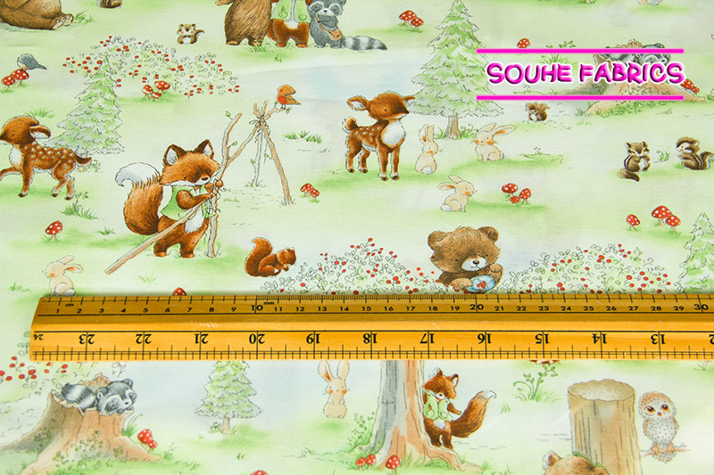 Half-Meter Cotton Fabric Patchwork Quilting Fabric Timeless Treasures Forest Friends Activities Pistachio