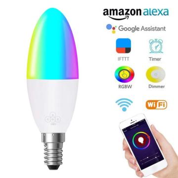 WiFi Smart Bulb LED 6W E14/E26/E27/B22 Smart WiFi Candle Bulb RGB Change Color Voice Remote App Control Light Bulb Google Home