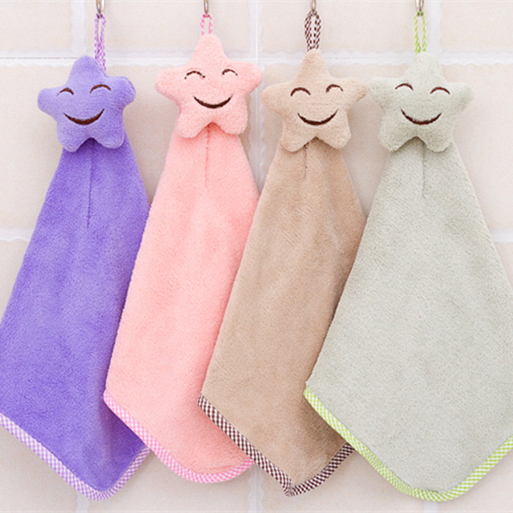 Smiling Face Soft Hanging Hand Towels Kitchen Towel Coral Velvet Absorbent Lint-Free Cloth Dishcloths Children Bathing Towel