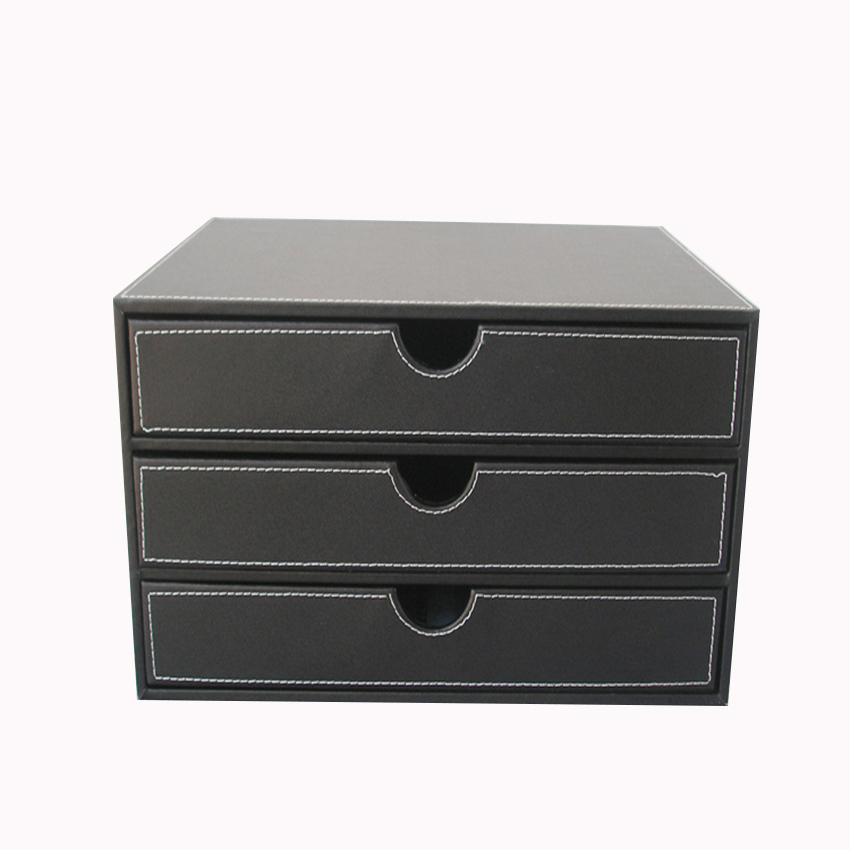 3 Drawers 3 Layers Leather Desk Filing Cabinet File Holder File Paper Organizer Document Storage Box Magazine Rack