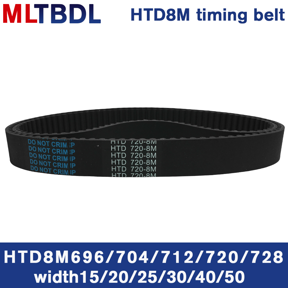 Rubber synchronous belt HTD8M 696 704 712 720 728 pitch=8mm arc tooth industrial transmission belt toothed belt width 20/30/40mm