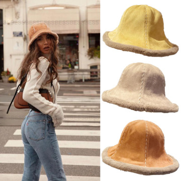 Fashion Autumn Winter Women Faux Fu Bucket Hat Thickened Soft Warm Fishing Cap For Girl Outdoor Vacation Gifts шапка женская