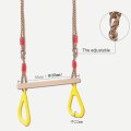 Kids Wooden Trapeze Swing Bar with Plastic Gym Rings for Indoor Outdoor Fun Children Adult Fitness