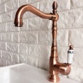 Antique Red Copper Kitchen Sink Faucet Washbasin Faucets Ceramic Lever Cold & Hot Water Mixer Bathroom Taps Deck Mounted lnf418