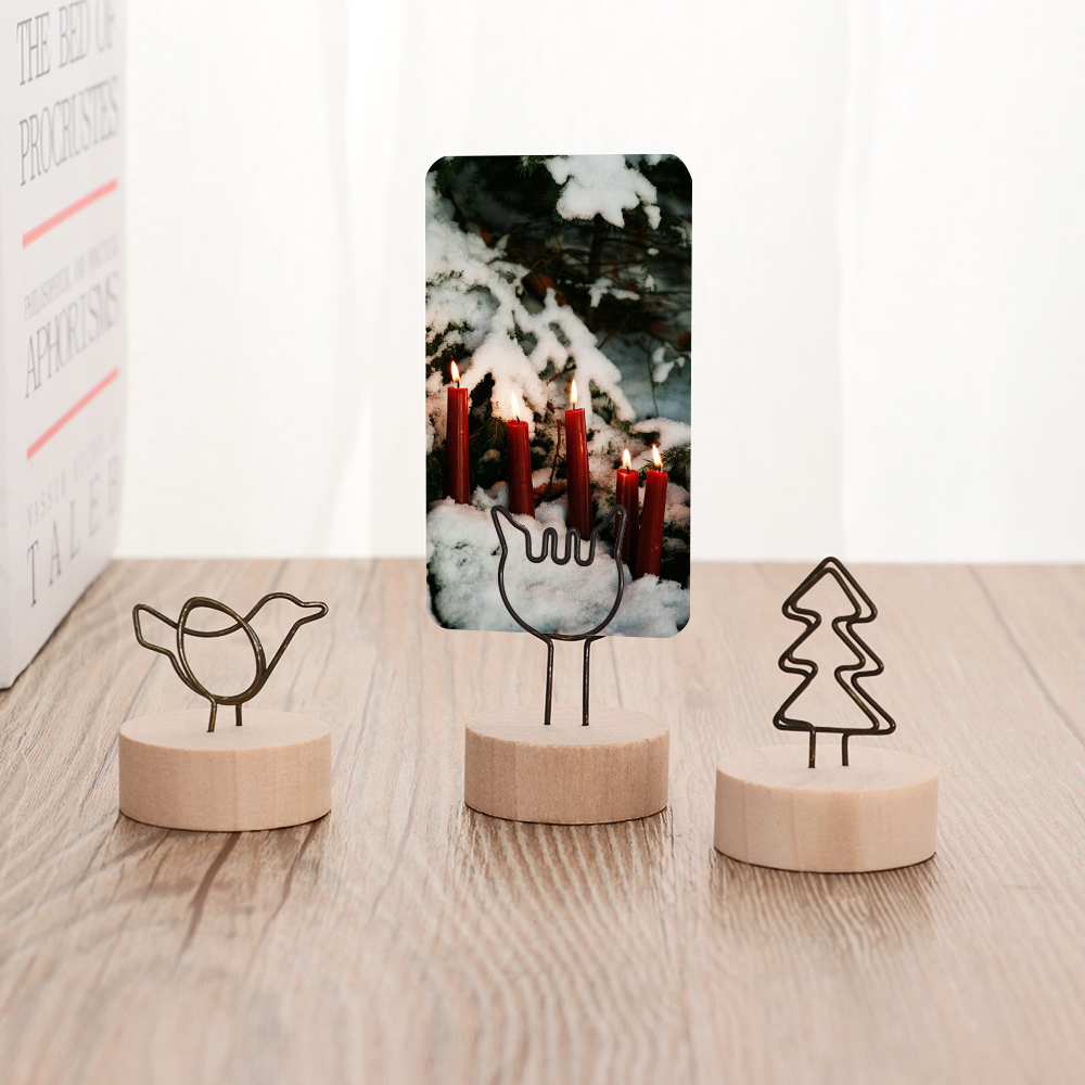 1PC Creative Round/Square Wooden Photo Clip Memo Name Card Holder Note Articles Picture Frame Table Number Desktop Ornament
