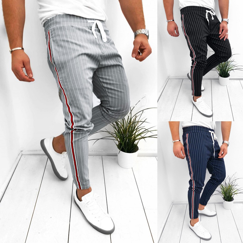 Check Trousers For Men men's Sweatpants Joggers Striped Patchwork Casual Drawstring Sweatpant Trouser Stylish Casual Pants