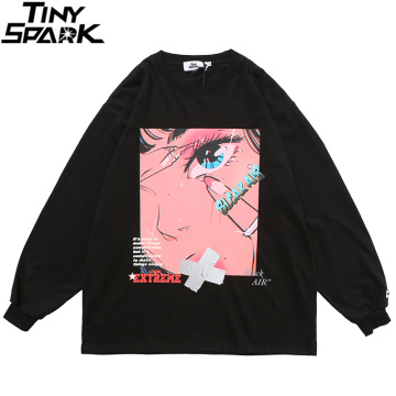 2020 Men Hip Hop Oversized T Shirt Long Sleeve Streetwear Japanese Anime Girl Tshirt Harajuku Cartoon Tops Tees Cotton Loose