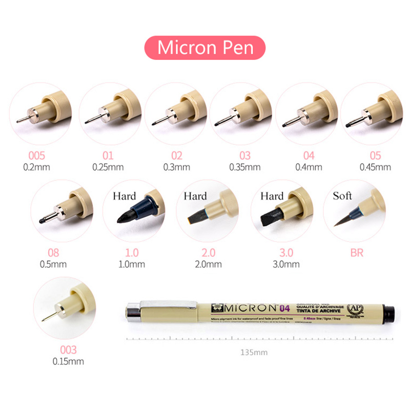 Markers Set Pigma Micron Pen Soft Brush Drawing Painting Waterproof Pen 005 01 02 03 04 05 08 1.0 2.0 3.0 Brush Art Markers