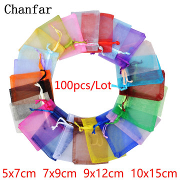 100pcs 24 Colors Jewelry Bag 5*7 7*9 9*12 10*15cm Wedding Gift Organza bag Jewelry Packaging Display & Jewelry Pouches