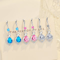 925 Sterling Silver Drop Earrings Luxury Crystal Heart Earrings Fashion Korea Silver Jewelry New 2020