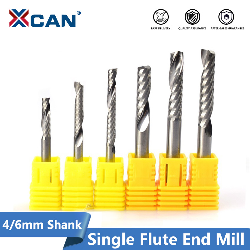XCAN 1pc Single Flute Spiral End Mill Carbide Milling Cutter CNC Router Bit Straight Shank End Mills