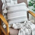 REGINA Boho Decor Knitted Cushion Cover Gray Stripe Tassel Design 100% Cotton Super Soft Sofa Car Nordic Throw Pillow Cover Case