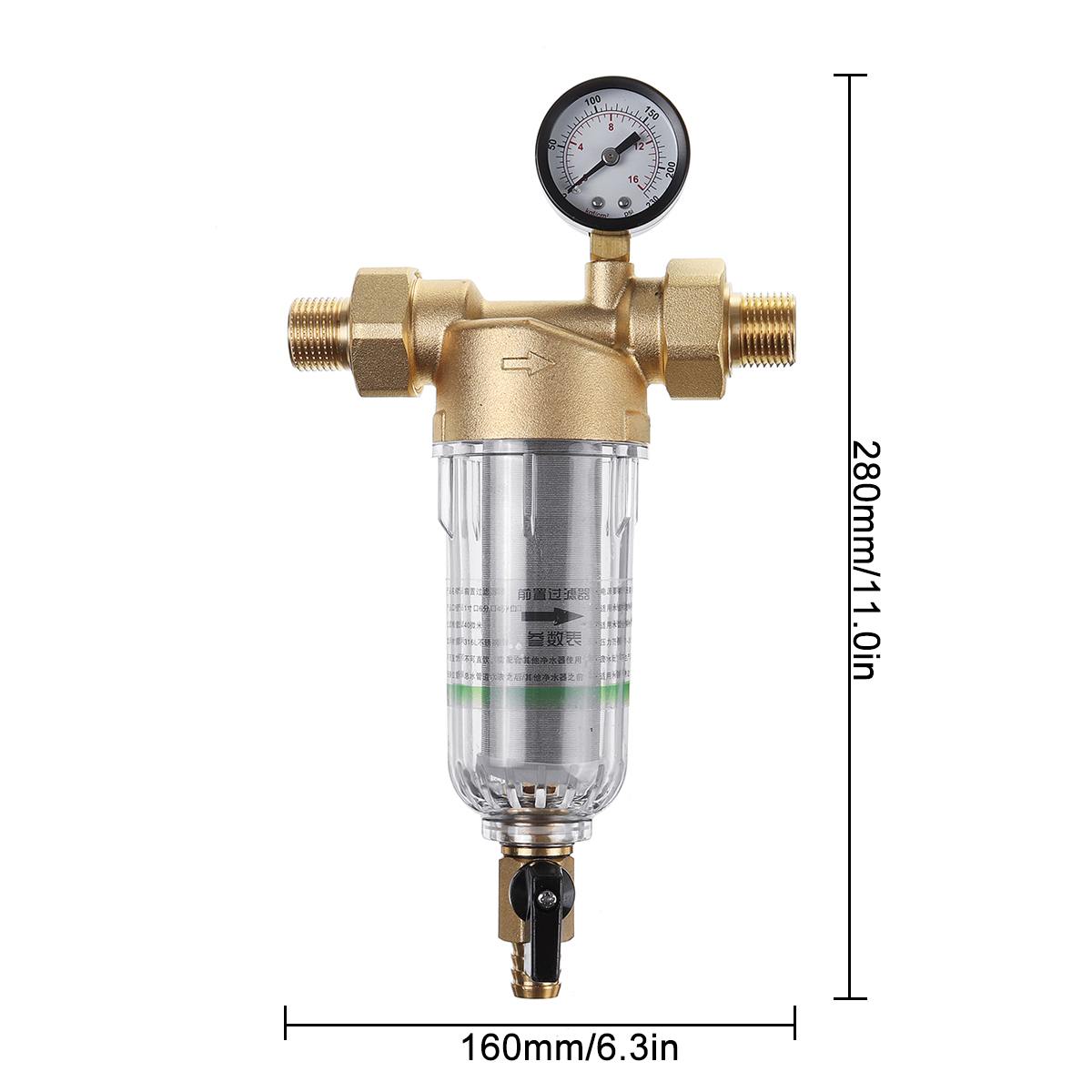 Water Pre Filter System 1/2'' or 3/4'' Brass Mesh Prefilter Purifier W/ Reducer Adapter&Gauge Water Purifier Pre-filter