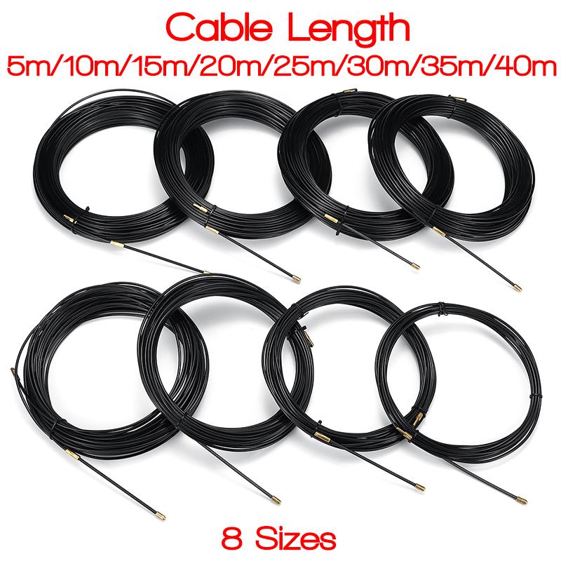3mm 5 Meter To 40 Meter Black Guide Device Fiberglass Electric Cable Push Pullers Duct Snake Rodder Fish Tape Wire