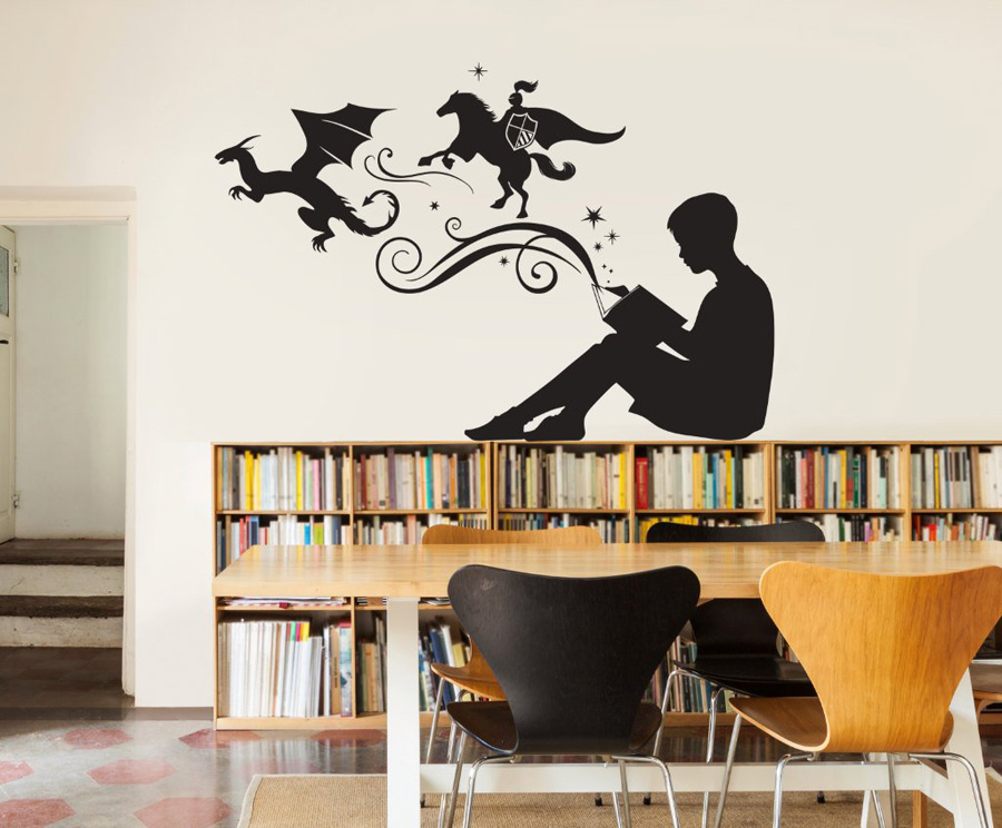 Boy Reading Magic Book Wall Decal Bedroom Home Decor Libraries Classroom Wall Decoration Mural Stickers Kids Rooms G174