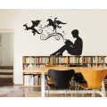 Boy Reading Magic Book Wall Decal Bedroom Home Decor Libraries Classroom Wall Decoration Mural Stickers Kids Rooms G174