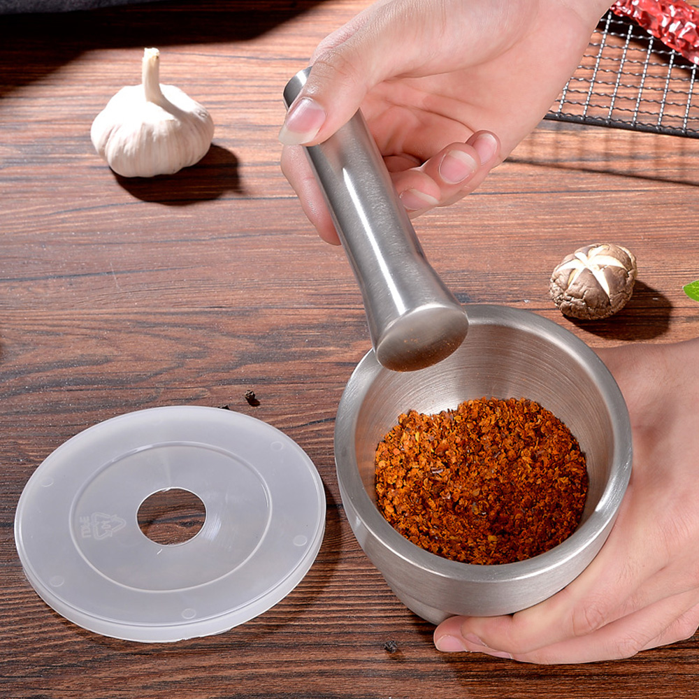 304 Stainless Steel Mortar And Pestle Spice Grinder Hand Garlic Spice Grinder Pharmacy Herbs Masher Bowl Cooking Tools